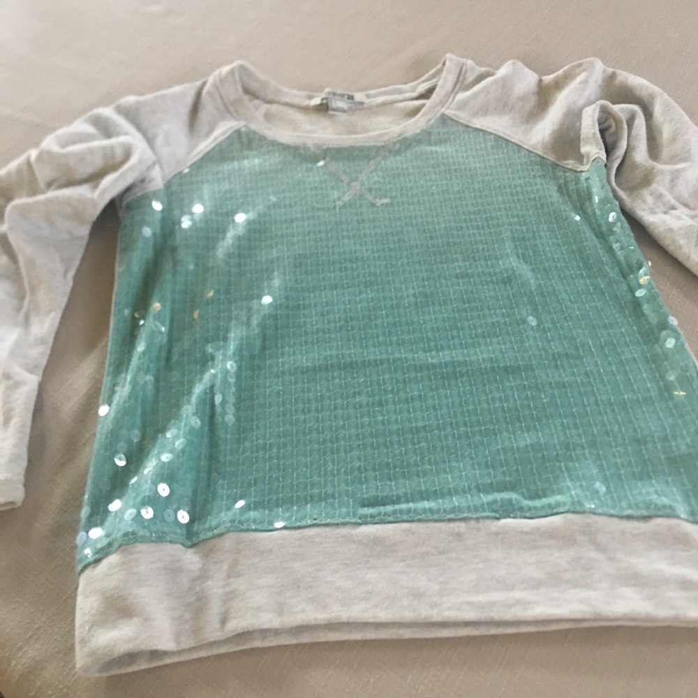 XXI sweatshirt with sequins front, Teal and grey